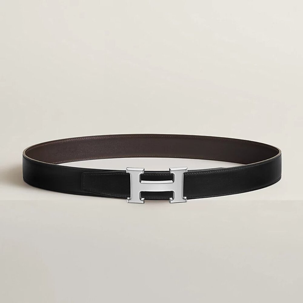 Hermes H belt buckle & Reversible leather strap 32 mm in noir / ébène